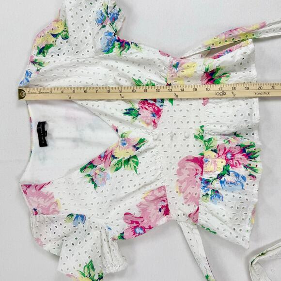 Slate & Willow Women's Floral Tie Peplum Top Small White Multicolored - Picture 14 of 16